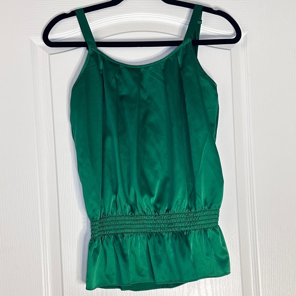 The Limited Emerald Green Gathered Peplum Cami Tank Top Smocked Waist Small - Picture 6 of 6